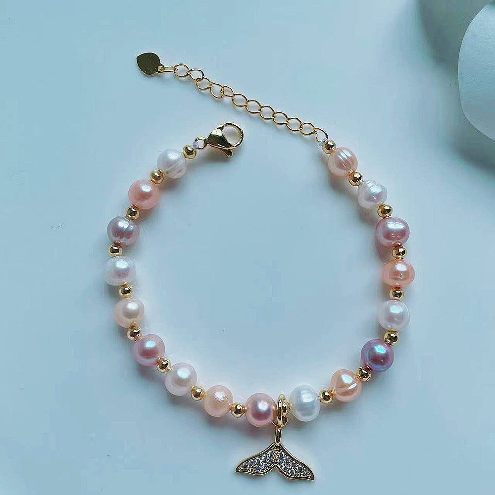 Factory Direct Supply Simple Women's Fishtail Color Freshwater Pearl Bracelet Adjustable Bracelet Wholesale One Piece Dropshipping pearl bracelet