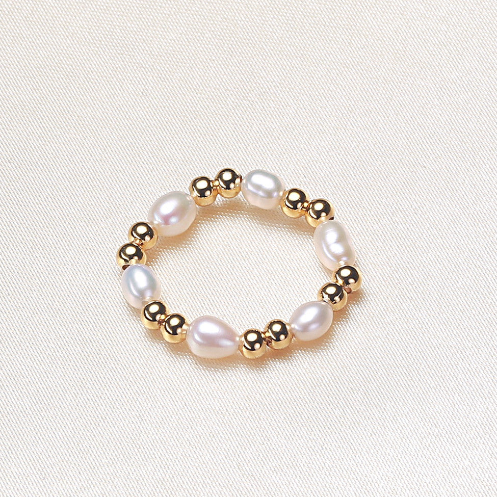 Elastic String Pearl Ring Direct Supply from Place of Origin Freshwater Beige Pearl Ring Girls Temperament Jewelry Wholesale Pearl Rings