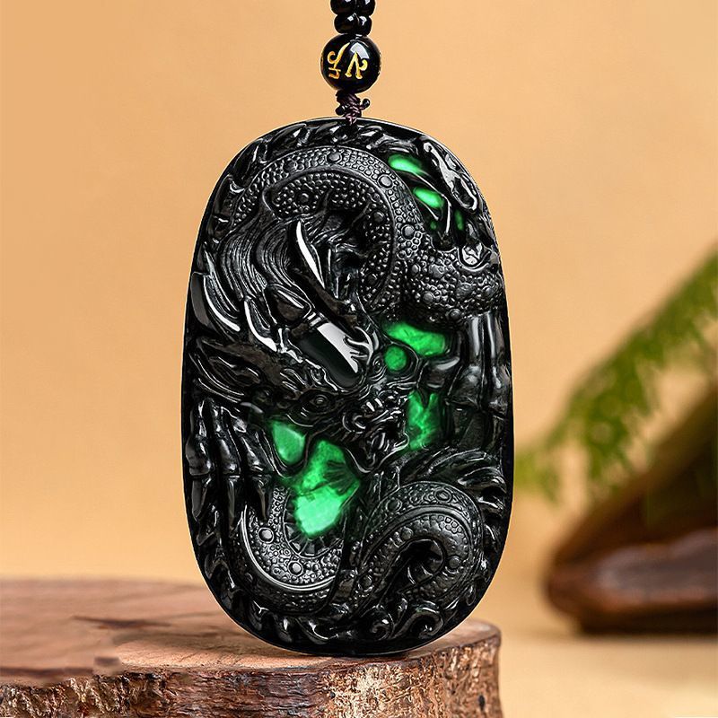 Natural Black Jadeite jade Dark Jade Dragon Jade Pendant Zodiac Dragon Ice-like Pendant Men's Domineering Pendant