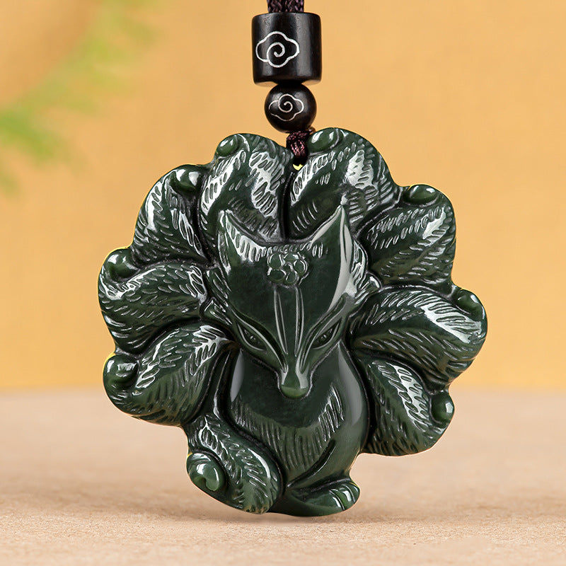 Natural old material Hetian jade ink jade nine-tailed fox jade pendant fox men's women's pendant jade brand high-end wholesale Hetian jade