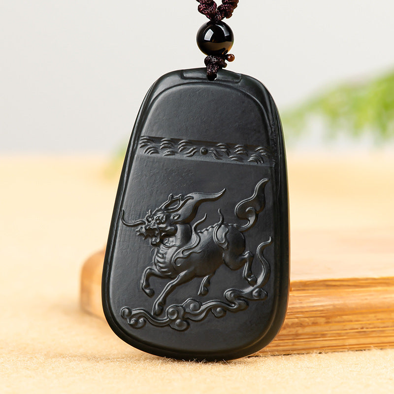 Natural old material Hetian jade ink jade unicorn send blessing jade pendant jade pendant Buddha statue male and female pendant jade brand wholesale Hetian jade