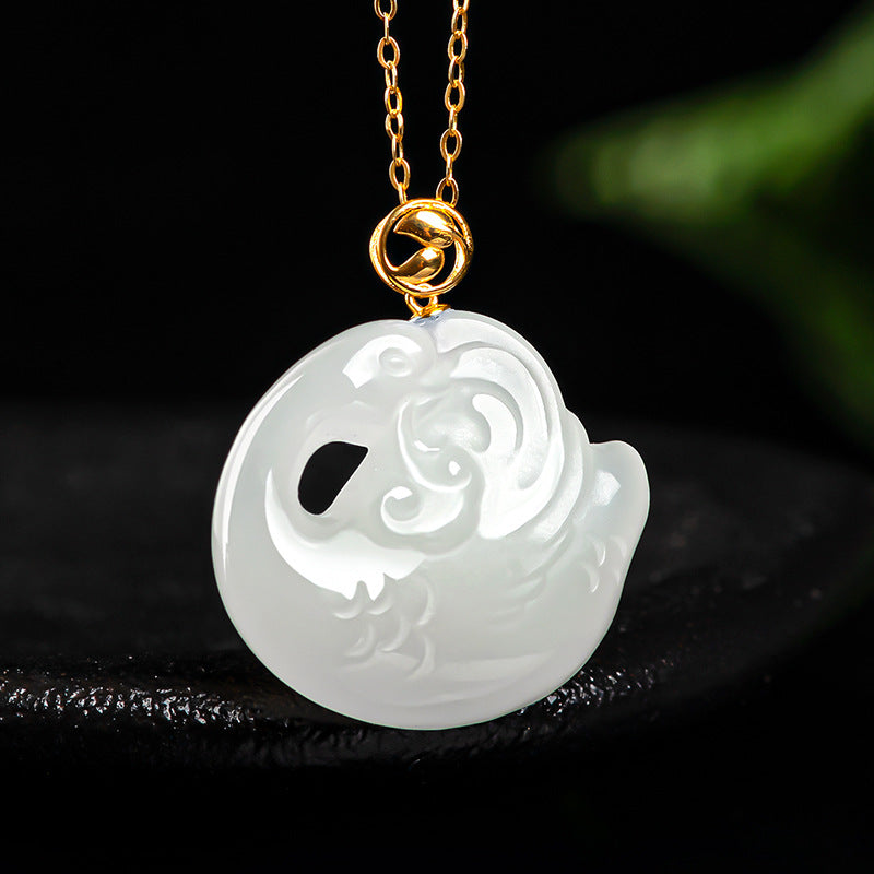 Natural old material Hetian jade suet white jade swan pendant authentic 18K gold inlaid jade stone pendant for men and women. Hetian jade