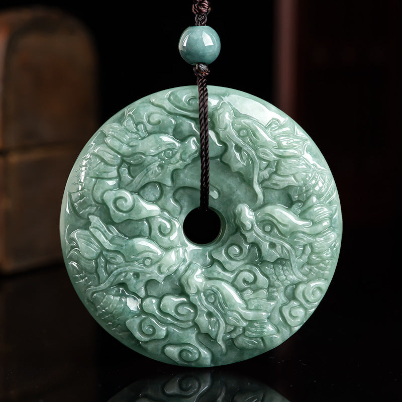 Natural a Cargo Jade Kowloon Shelved Dragon Brand Peace Buckle Zodiac Dragon Jade Pendant Ice-like Pendant Jade Wholesale