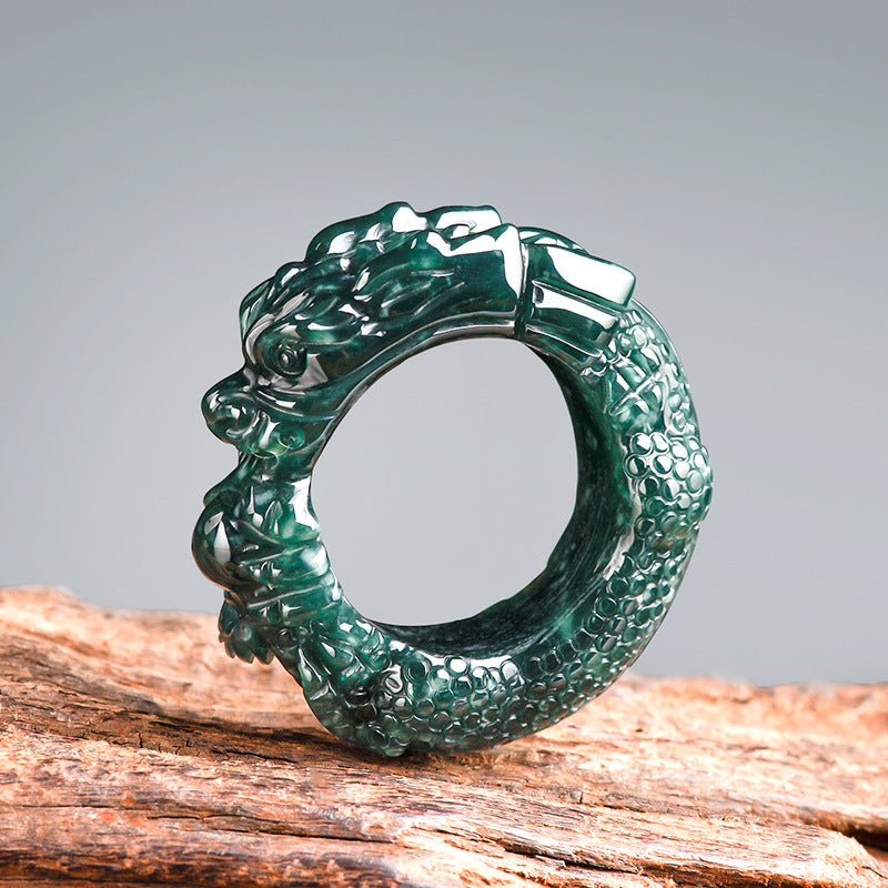 High-End Natural a Cargo Jade Blue Water Dragon Ring Three-Dimensional Carving Ice Jade Stone Jade Ring Dragon Thumb Ring Man's Ring Jade Rings