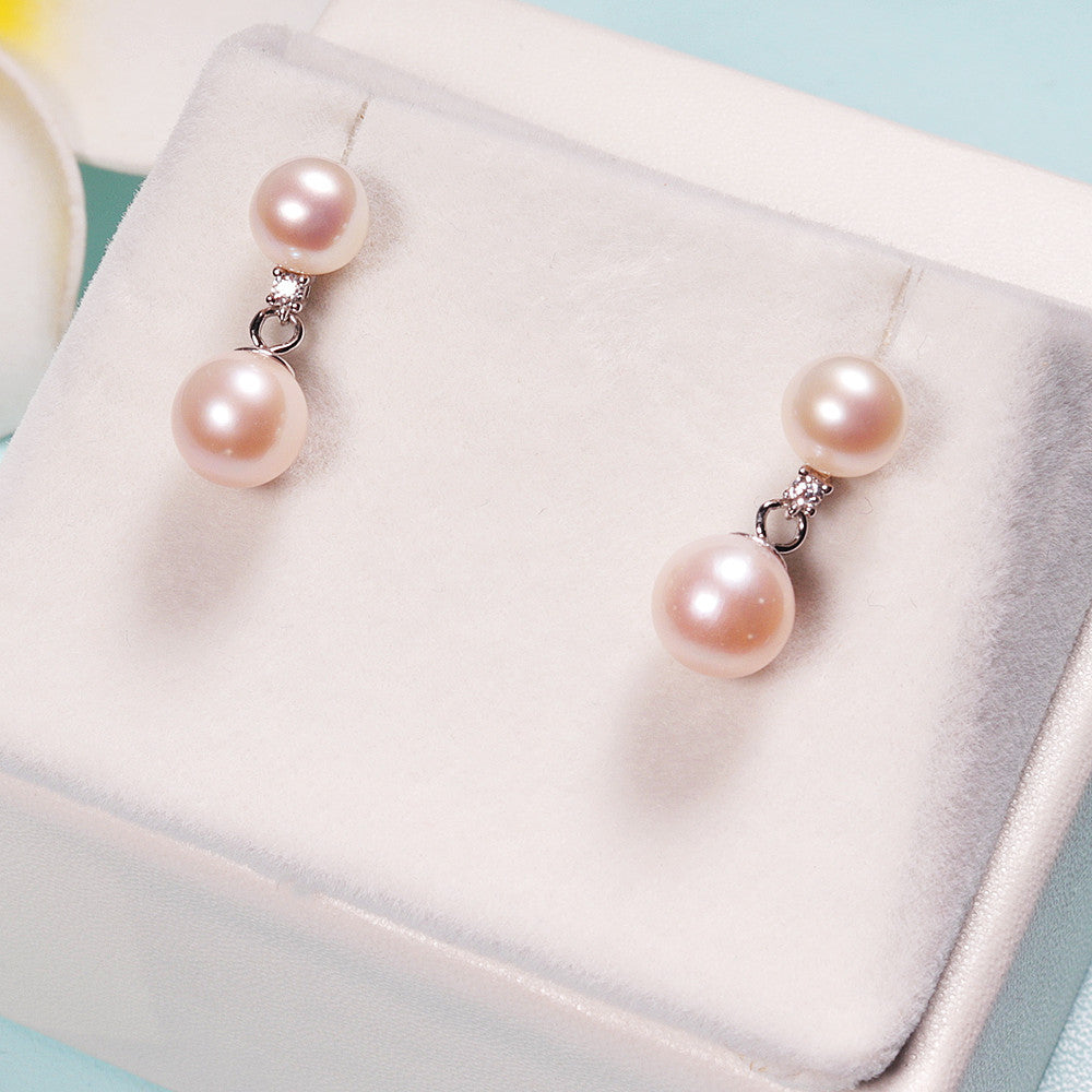 Zhuji Shanxia Lake Freshwater Pearl Ear Studs Size Double Bead Earrings Full Body S925 Sterling Silver Earrings Wholesale Delivery Pearl earrings