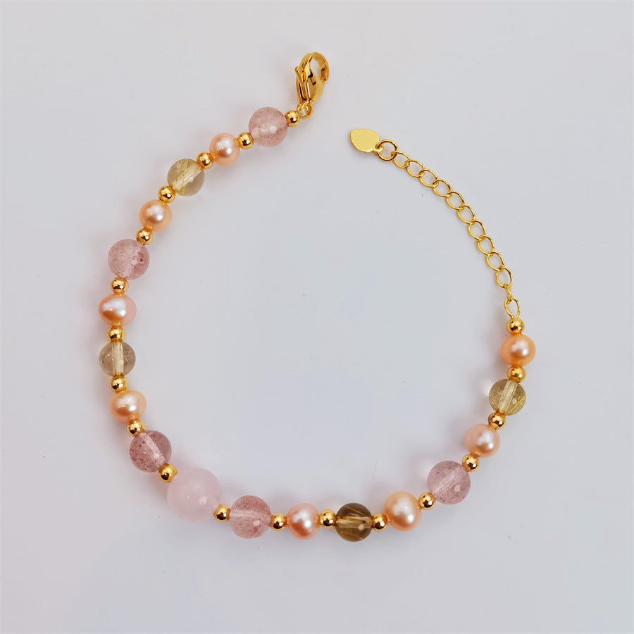 Factory Direct Supply Zhuji Crystal String Beads Bracelet Artistic Pink Freshwater Pearl Bracelet One Piece Dropshipping pearl bracelet