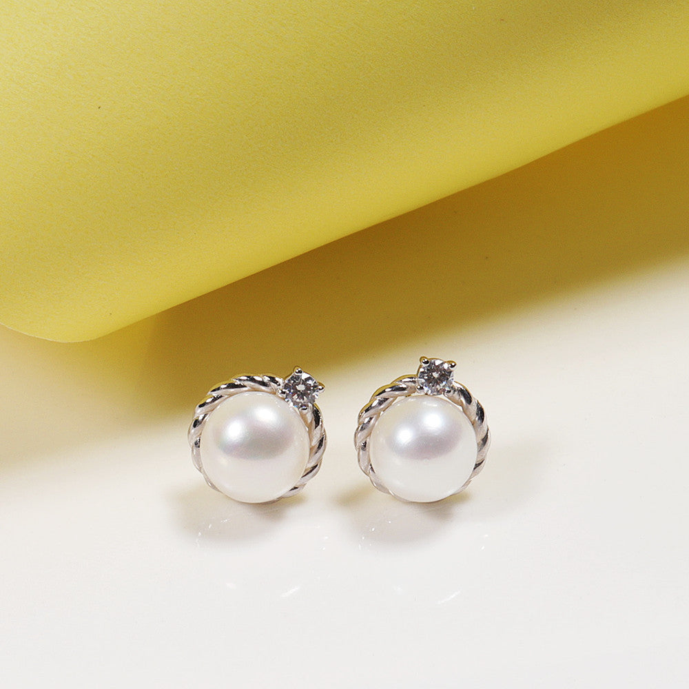 Zhuji Shanxia Lake Whole Body S925 Silver Zircon Pearl Stud Earrings Women's Fashion Twist Earrings Wholesale One Piece Dropshipping Pearl earrings