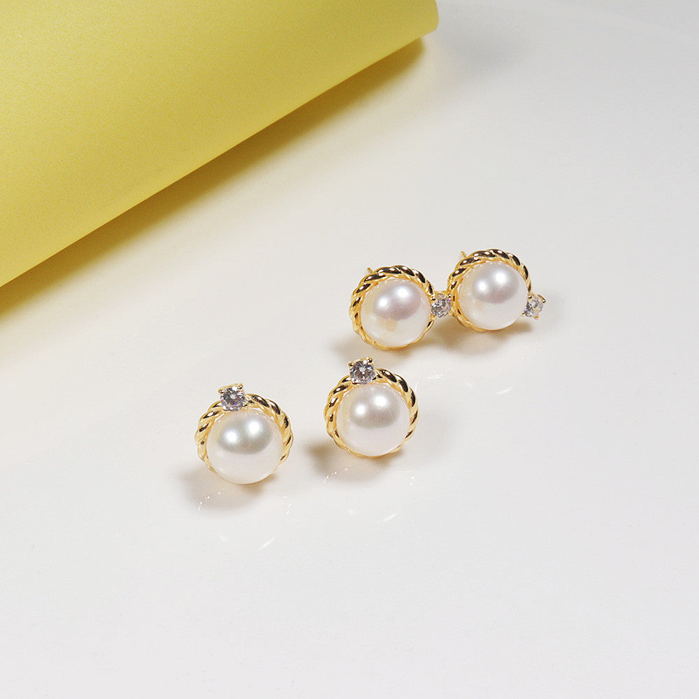 Zhuji Shanxia Lake Whole Body S925 Silver Zircon Pearl Stud Earrings Women's Fashion Twist Earrings Wholesale One Piece Dropshipping Pearl earrings