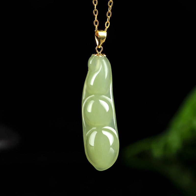 Natural old Hotan Jade String Beans Fudou Pendant Genuine 18K Gold Jade necklace pendant for men and women Hetian jade