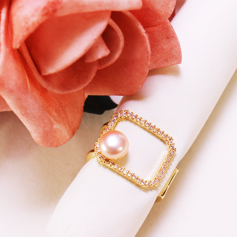 Direct Supply from Place of Origin Zhuji Freshwater Pearl Exaggerated Geometry Modeling Ring Hollow Jewelry Can Be Wholesale in Batches Pearl Rings