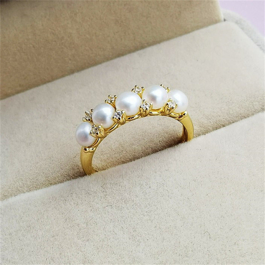 Origin Supply Zhuji Freshwater Pearl Copper Plated Real Gold Ring Female Opening Adjustable Ring Simple Graceful Pearl Rings