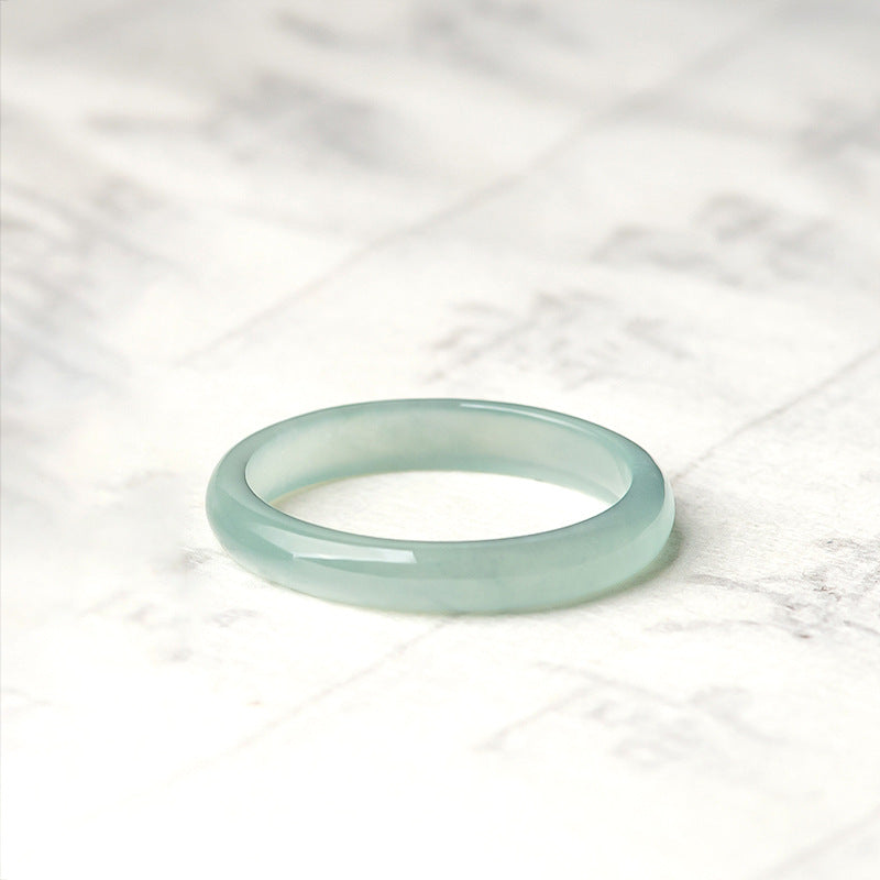 Natural Mine Timber jade Light Blue Water Ring Ring Pair for Couple Ice Jade Stone Square Ring Jade Ring Wholesale Jade Rings