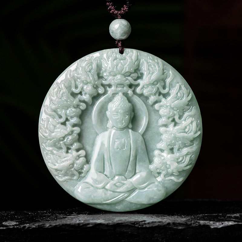 Natural Myanmar jade Kowloon Guardian Buddha Pendant Ice Jade Stone Men's Pendant Women's Jade Pendant