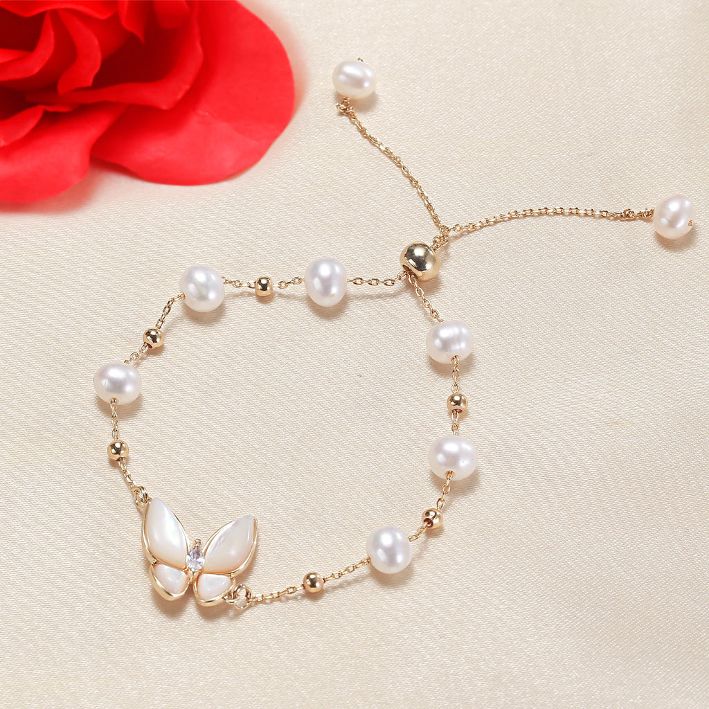 Factory Direct Supply Freshwater Pearl Butterfly Mother Shell Bracelet Necklace Suit Minimalist Creative New Jewelry Wholesale Pearl Sest