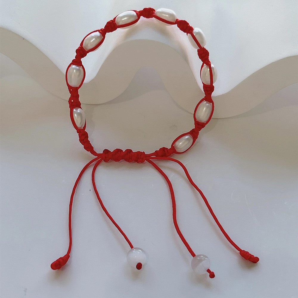 Christmas Pearl Bracelet Simple Woven Hand Strap Couple Bracelet Red Rope Small Jewelry Gift Wholesale One Piece Dropshipping pearl bracelet