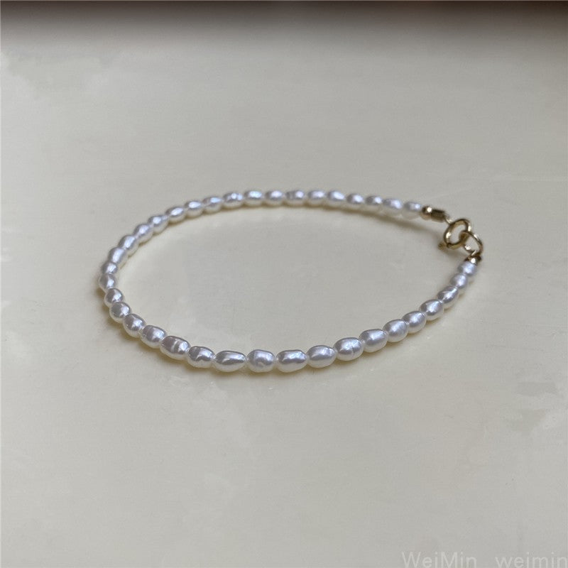 Freshwater Tiny Rice Pearl Bracelet Ultra-Fine Simple Exquisite Small Twin 925 Silver Bracelet pearl bracelet