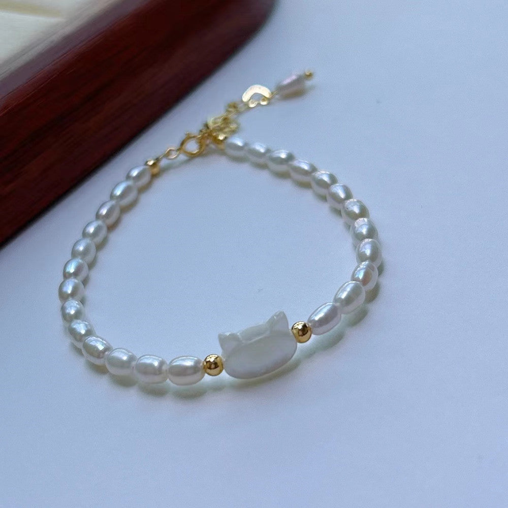 Origin Supply Freshwater Pearl Cat Bracelet Rice-Shaped Pearl Bracelet for Women Fashion Ornament Wholesale One Piece Dropshipping pearl bracelet