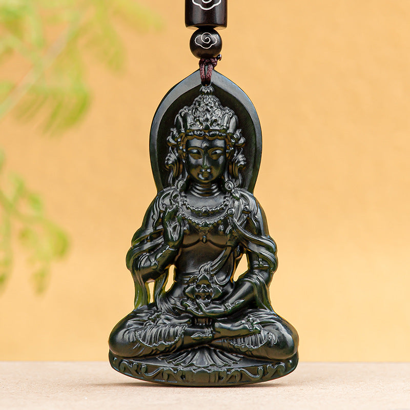 Natural old Hotan Jade black jade Tara Guanyin Bodhisattva pendant jade men's and women's pendant jade high-end wholesale Hetian jade