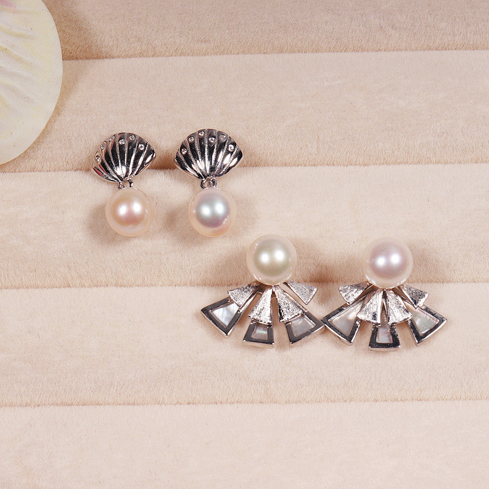 Zhuji Shanxia Lake Internet Celebrity Clamshell Stud Earrings Full Body S925 Sterling Silver Fritillary Brushed Earrings Wholesale One Piece Dropshipping Pearl earrings