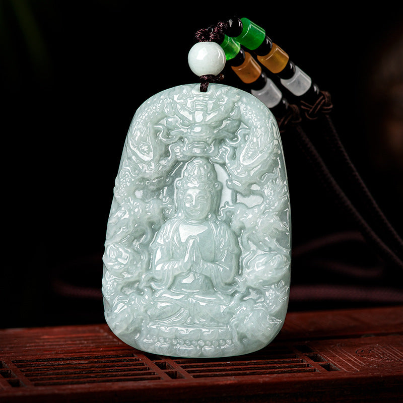 Natural Myanmar jade Kowloon Avalokitesvara Pendant Ice Jade Pendant Men's Jade Pendant Four-Party Jade Wholesale