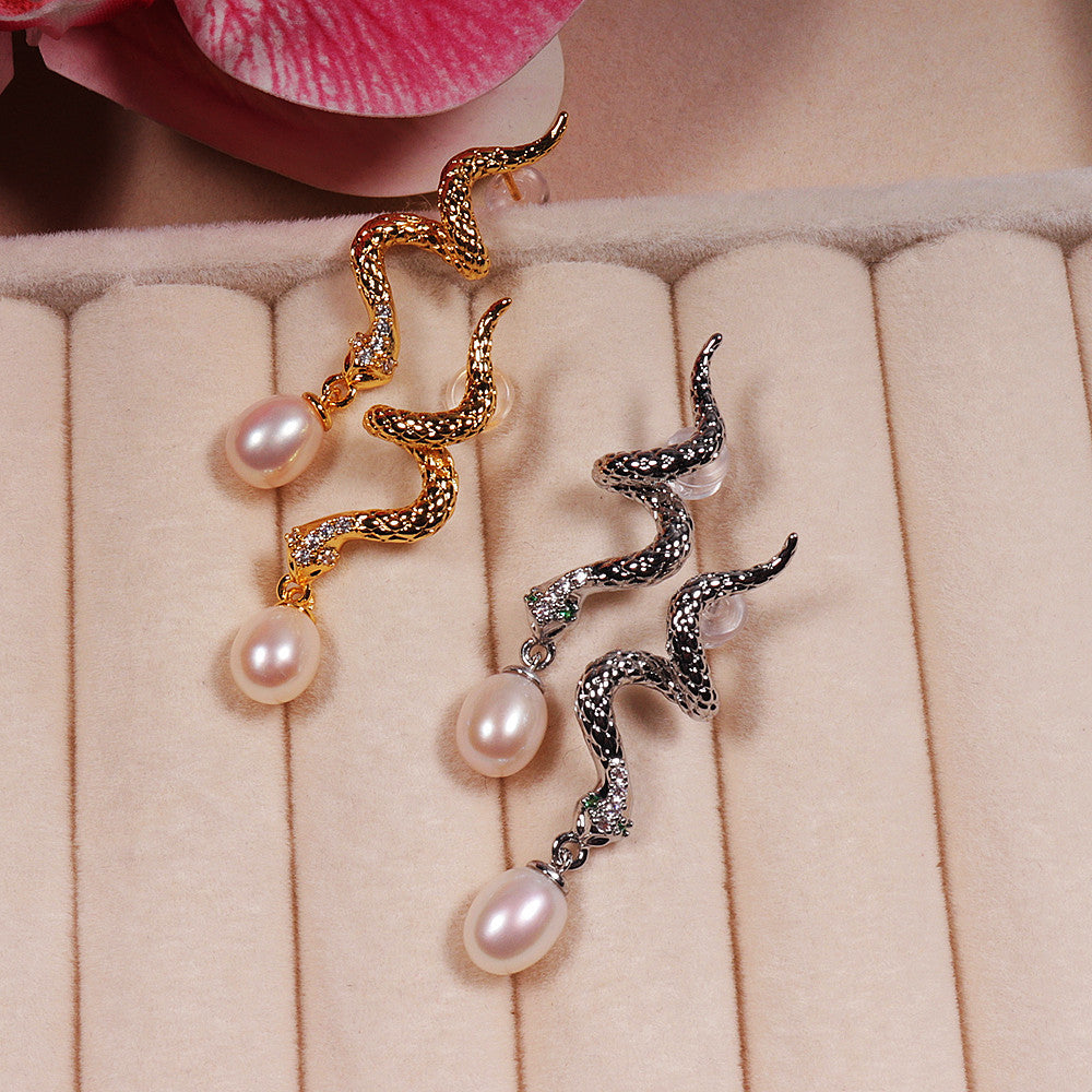 SOURCE Manufacturer S925 Sterling Silver Needle Freshwater Pearl Ear Studs Retro Snake-Shaped S Japanese Accessories Eardrop Frame DIY Female Wholesale Pearl earrings