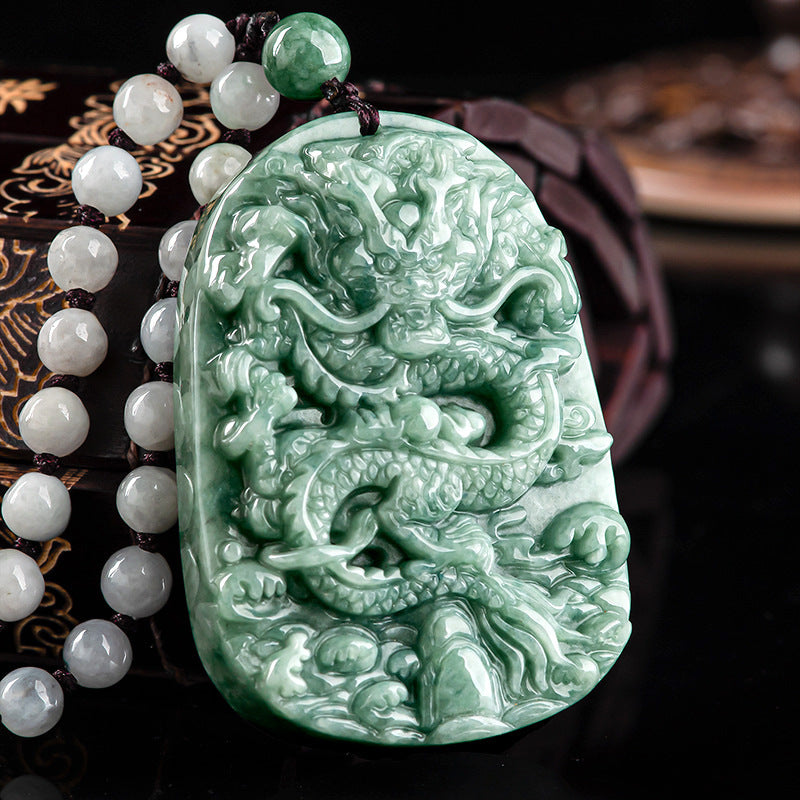 Natural a Cargo Jade Domineering Dragon King Gun and Rose Pendant Ice Jade Stone Men's Necklace Women's Pendant Wholesale