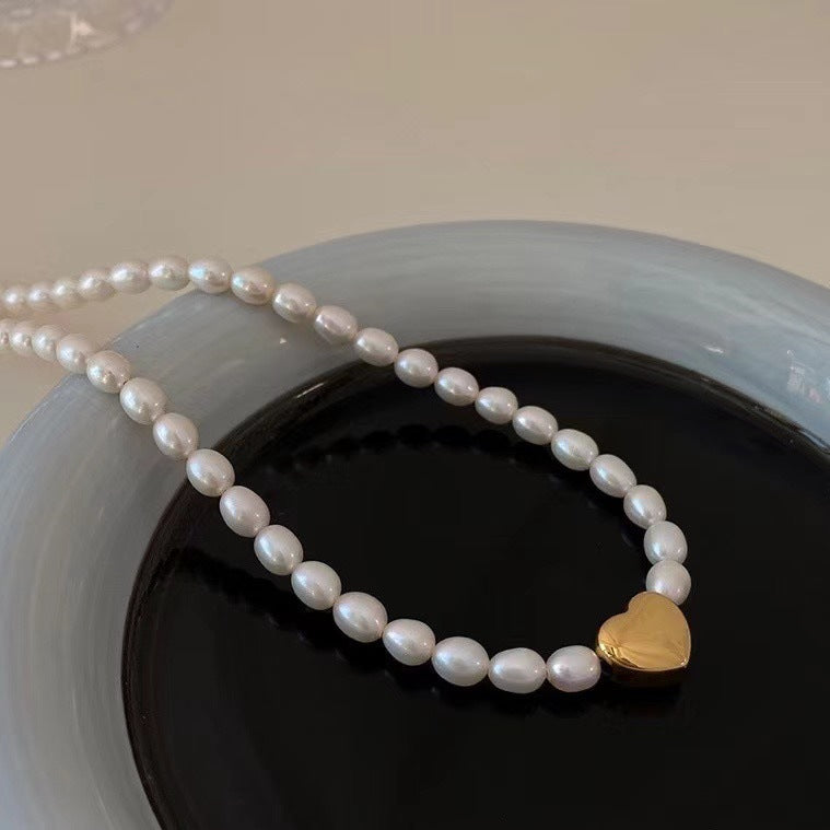 Factory Direct Supply Freshwater Pearl Necklace Simple Fashion Love Design Necklace Wholesale Pearl Necklace