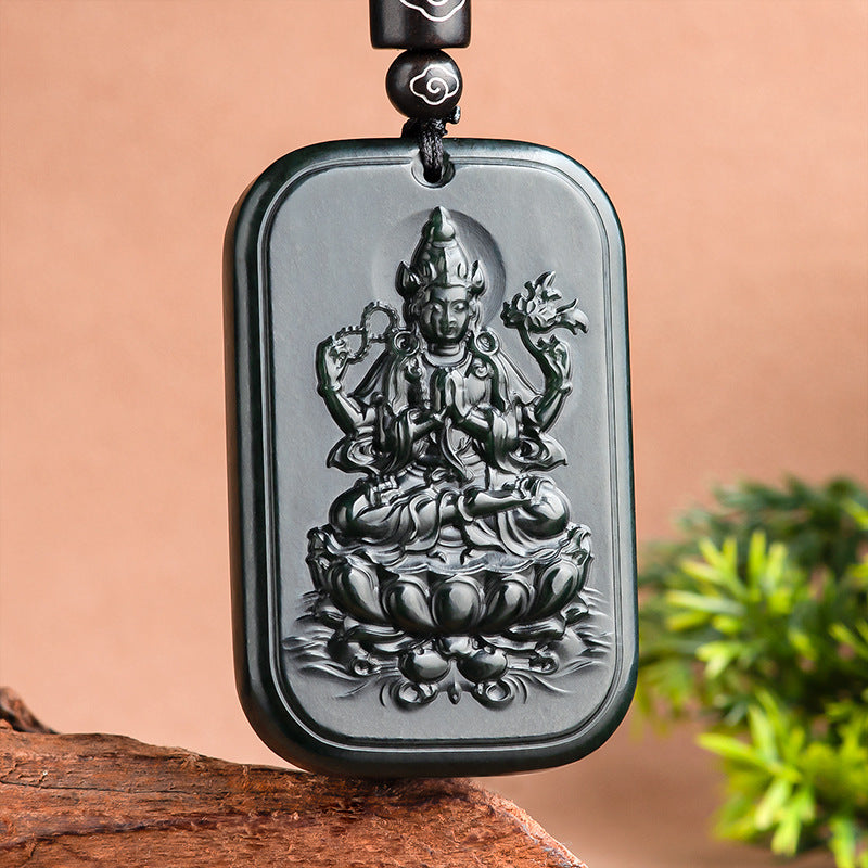 Natural old material Hetian jade Moyu thousand hands Guanyin pendant Zodiac mouse patron saint Buddha pendant for men and women. Hetian jade