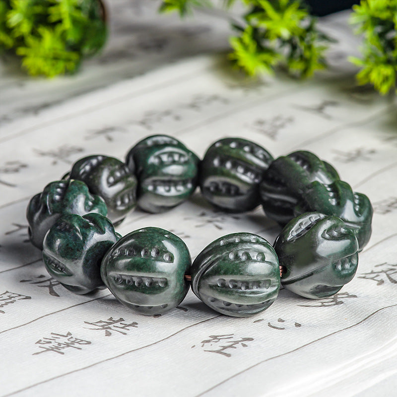 Natural Hotan Jade Ink Jade Wen Play Walnut Jade Hand String Plate Play Bead Bracelet Fashion High end Men's Handwear Hetian jade