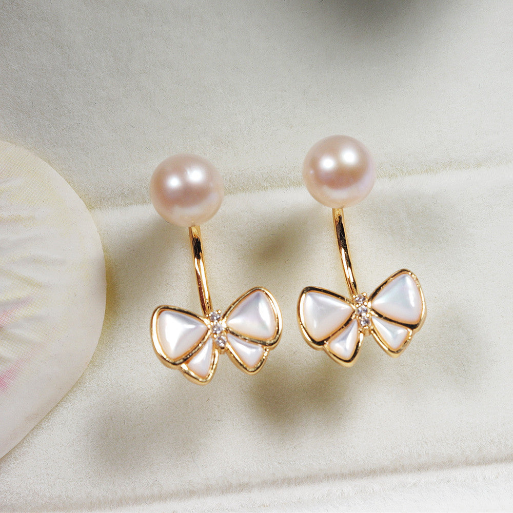 Zhuji Butterfly Freshwater Pearl Ear Studs Whole Body S925 Silver Butterfly Split Dual-Wear Earrings Wholesale One Piece Dropshipping Pearl earrings