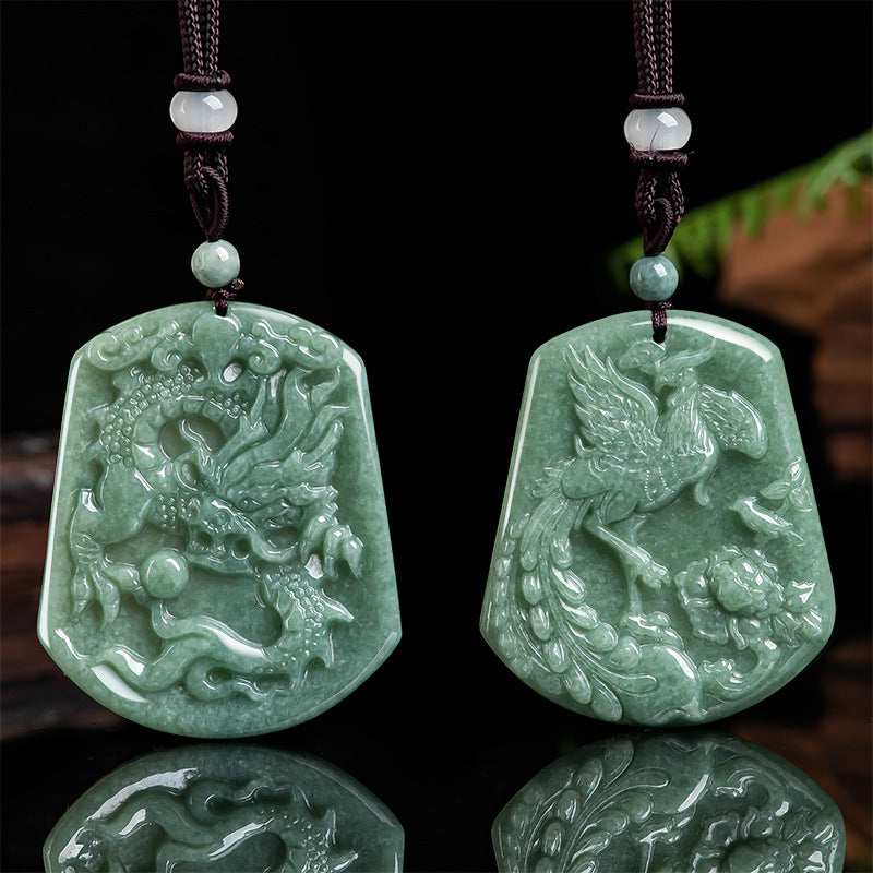 Natural a Cargo Jade Dragon and Phoenix Pendant Feng Zodiac Dragon Dragon and Phoenix Pendant Feng Jade Pendant Ice-like Pendant Men's and Women's Jade Wholesale