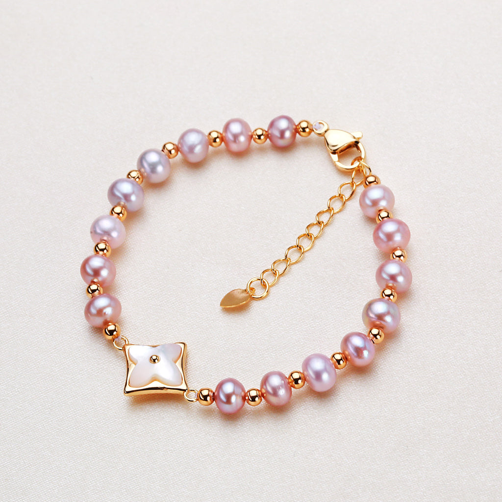 Factory Direct Supply Zhuji Freshwater Nearly round Dicksoniaceae Bracelet Female Simple Graceful Bracelet One Piece Wholesale pearl bracelet