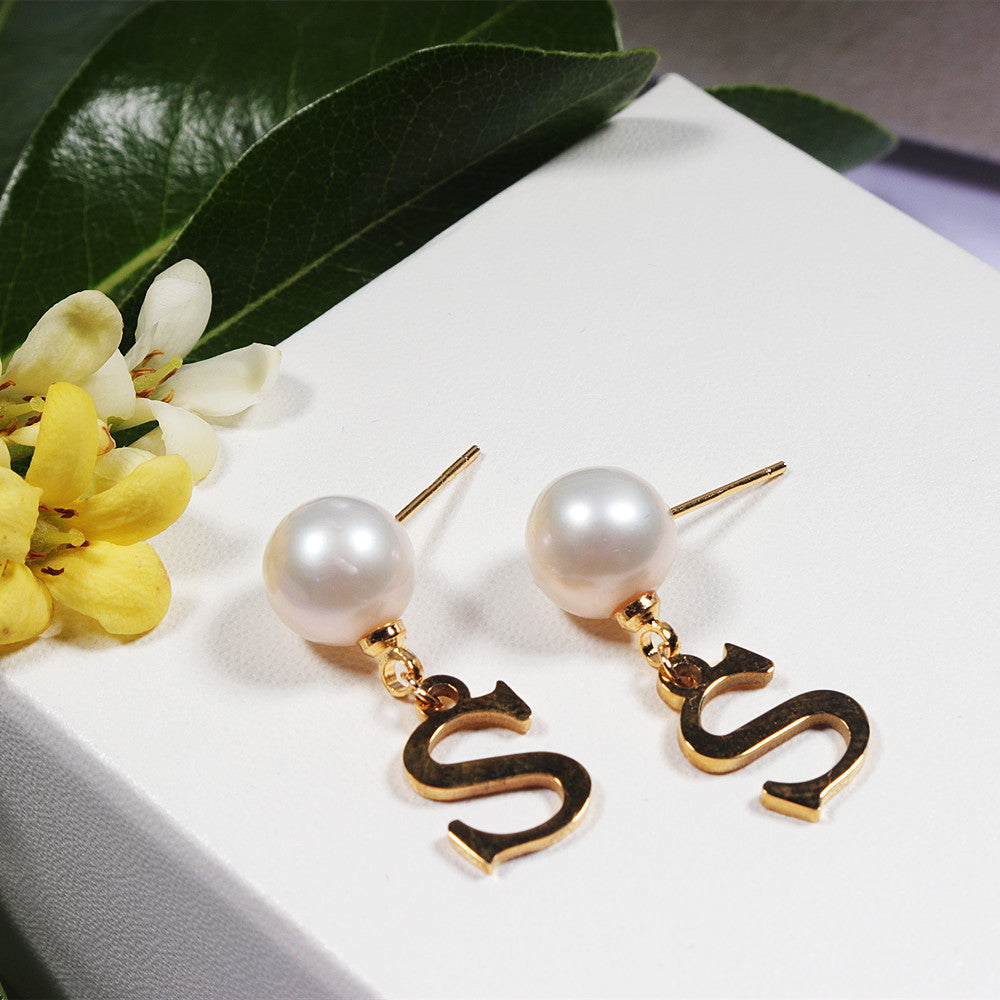 Zhuji High-Grade Pearl Earrings Women's Sterling Silver Needle Letter R Design Ear Studs Fashion Trendy Unique Earrings Pearl earrings