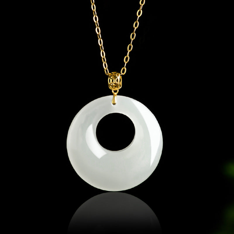 Natural old material Hetian jade white jade ring pendant genuine 18K inlaid gold and jade simple pendant necklace men's and women's models Hetian jade