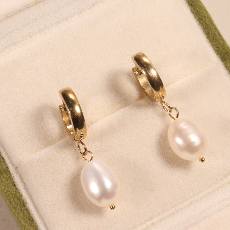 Fresh Water Baroque Pearl Ear Clip Stainless Steel Material Fashion Fabulous Pearl Eardrops Earrings Goddess Wholesale Delivery Pearl earrings