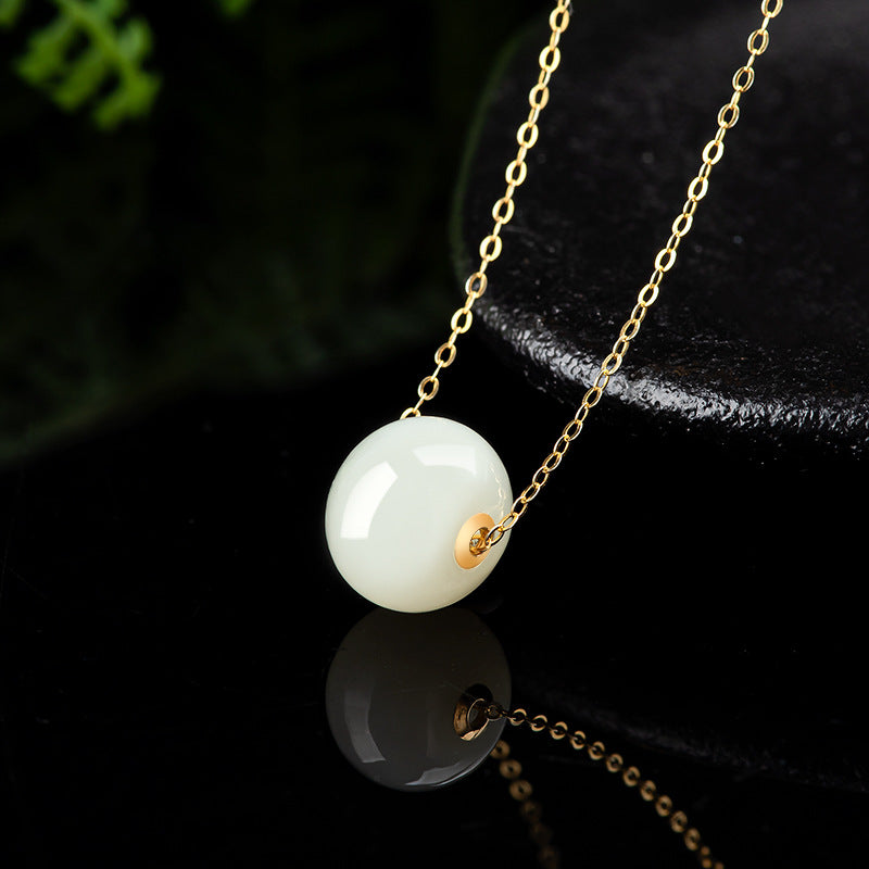 Genuine old material Hetian jade white jade Lutong pendant authentic 18K gold natural jade pendant necklace for men and women Hetian jade