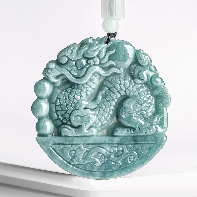 Natural a Cargo Jade Blue Water Travel Dragon Playing Beads Lucky Dragon Brand Zodiac Dragon Pendant Ice Jade Stone Men and Women Wholesale