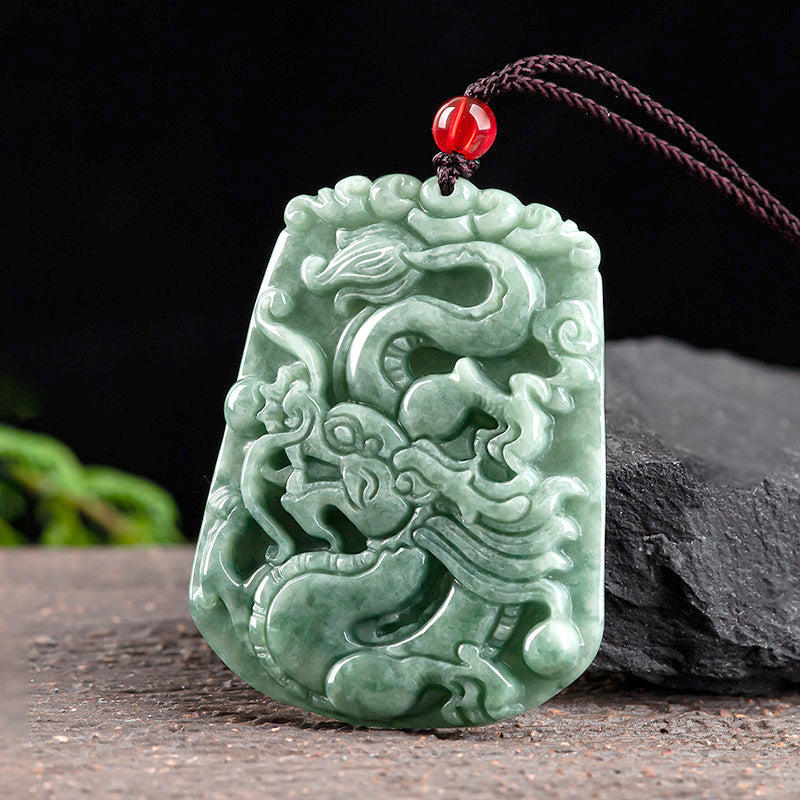 Genuine Goods Natural a Cargo Emerald Bean Green Dragon Pendant Jade Twelve Zodiac Dragon Pendant Men's and Women's Necklace Jade Pendant