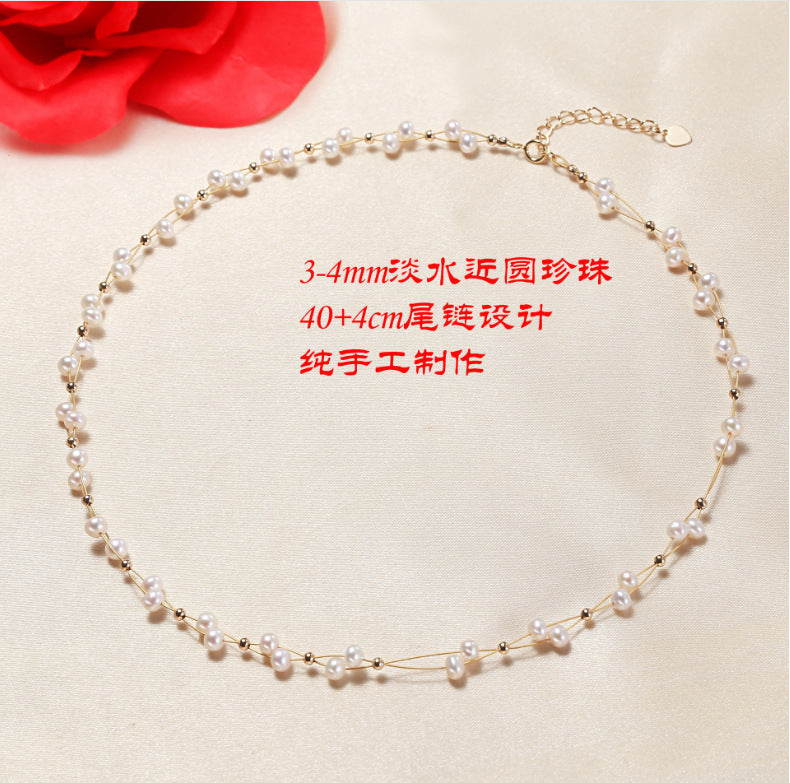 Factory Direct Supply Freshwater Pearl Braided Bracelet Necklace Suit Girls Minimalist Creative New Jewelry Wholesale Pearl Sest