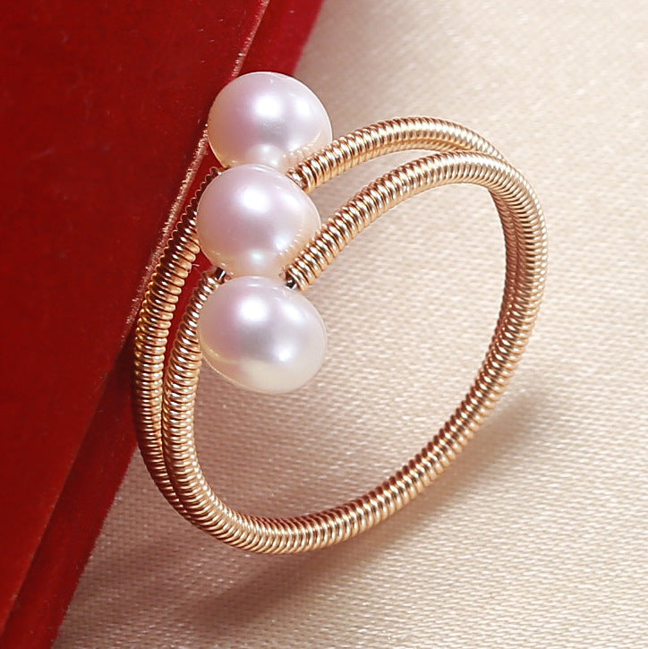 Factory Direct Supply Freshwater Pearl Winding Ring Girls Three-Layer Modeling Bracelet Wholesale Pearl Rings