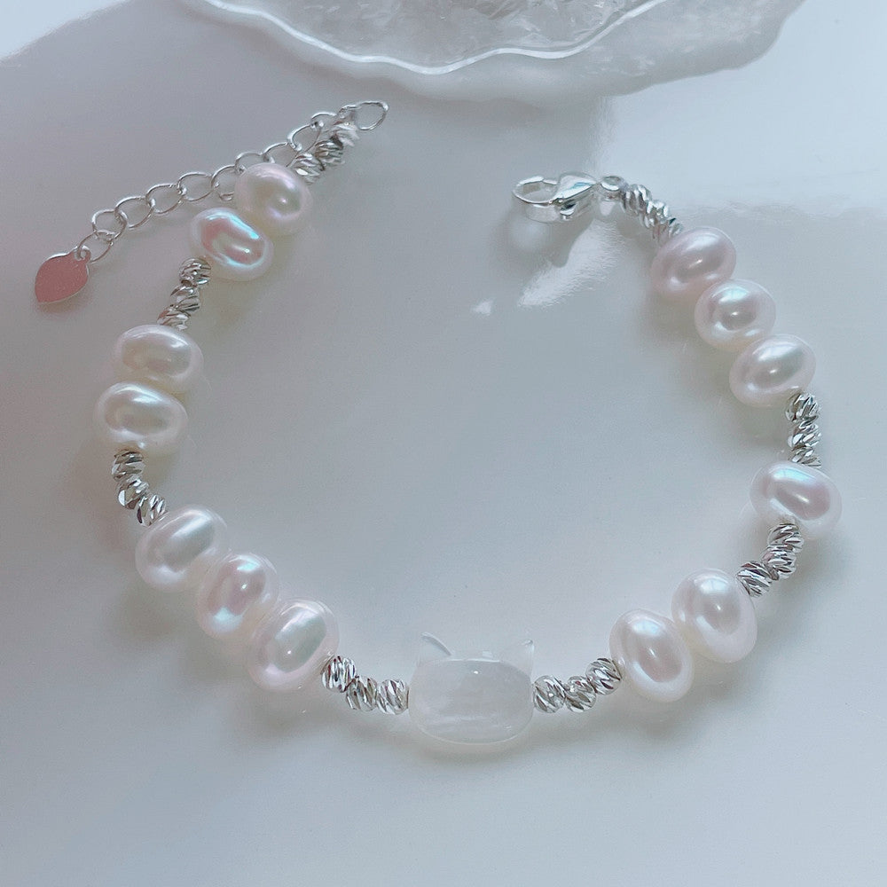 Factory Direct Supply White Shell Cat Freshwater Pearl Bracelet Special-Interest Design Simple Graceful Bracelet Wholesale One Piece Dropshipping pearl bracelet