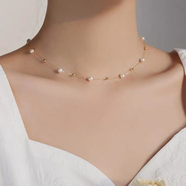 Factory Direct Supply Freshwater Pearl Necklace New Fashion Starry Girly Temperamental Necklace Female Gift Wholesale Delivery Pearl Necklace