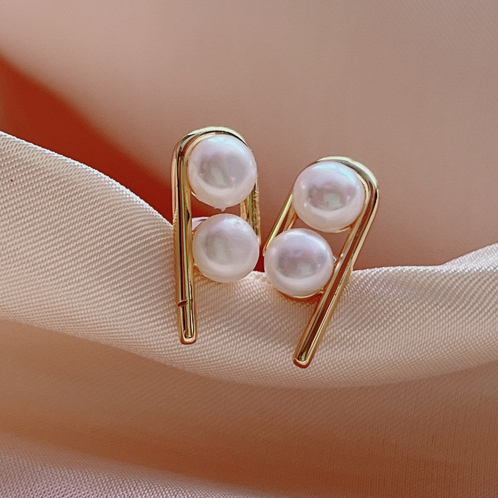 Zhuji Freshwater Pearl Ear Studs Women's Minority Design Earrings Commuter's All-Matching Double Bead Earrings Wholesale One Piece Dropshipping Pearl earrings