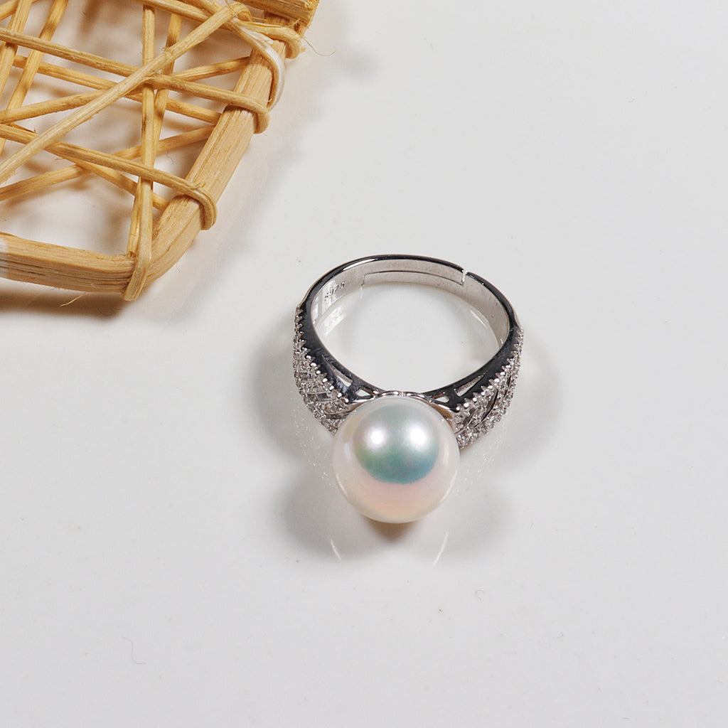 Zhuji Mountain Lake Freshwater Edison Perfect Circle Pearl Ring Adjustable S925 Silver Ring Wholesale Delivery Pearl Rings