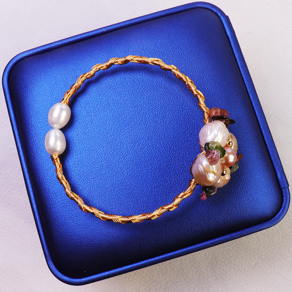 Factory Direct Supply Freshwater Pearl Bracelet Baroque Edison Copper Wire Winding Woven Maiden Pearl Bracelet Wholesale pearl bracelet