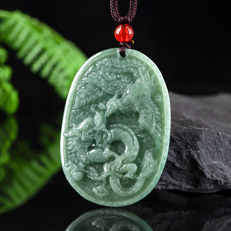 Natural a Cargo Jade Dragon and Phoenix Pendant Dragon Pendant Couple Pendant Men's Necklace Women's Four-Party Jade Wholesale