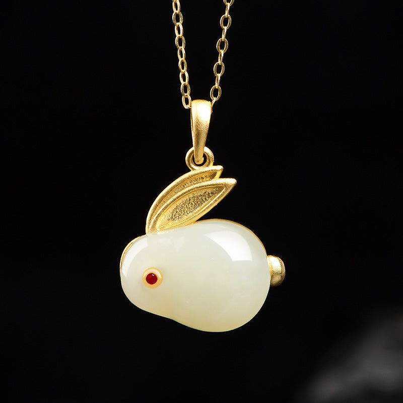 Old material Hetian jade white rabbit S925 silver authentic natural jade pendant ladies necklace jewelry wholesale Hetian jade