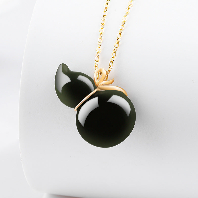 Natural Old Material Hotan Jade Blue Jade Gourd Pendant Genuine 18K Gold Natural Jade Pendant Necklace for Men and Women Hetian jade