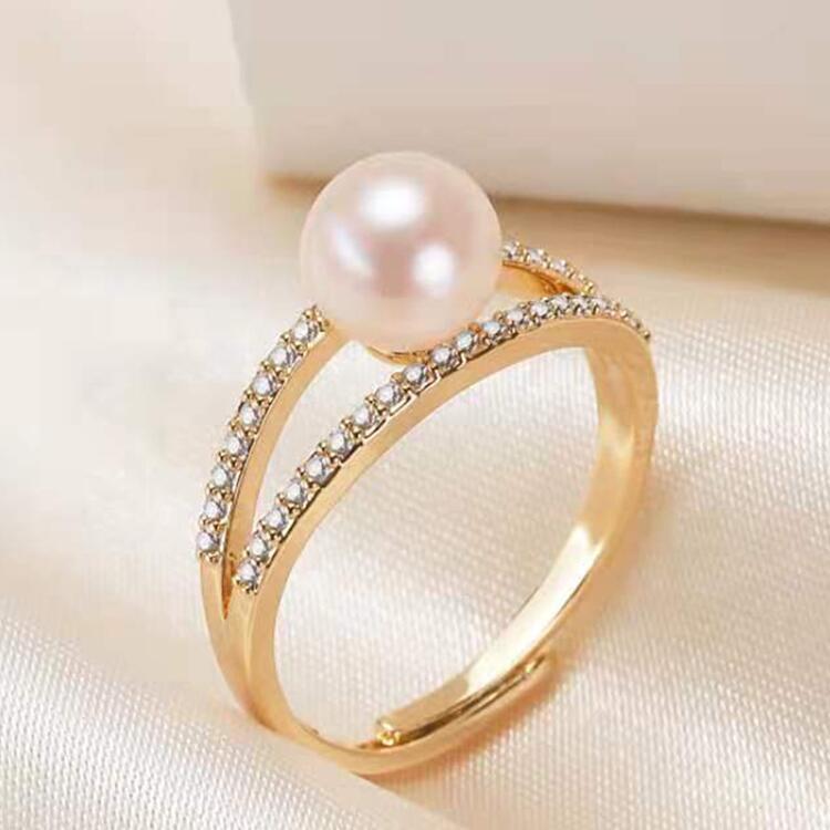 Factory Direct Supply Elegant Freshwater round Pearl Ring Girly and Fashion Ins Style Freshwater Pearl Ring Bracelet Pearl Rings