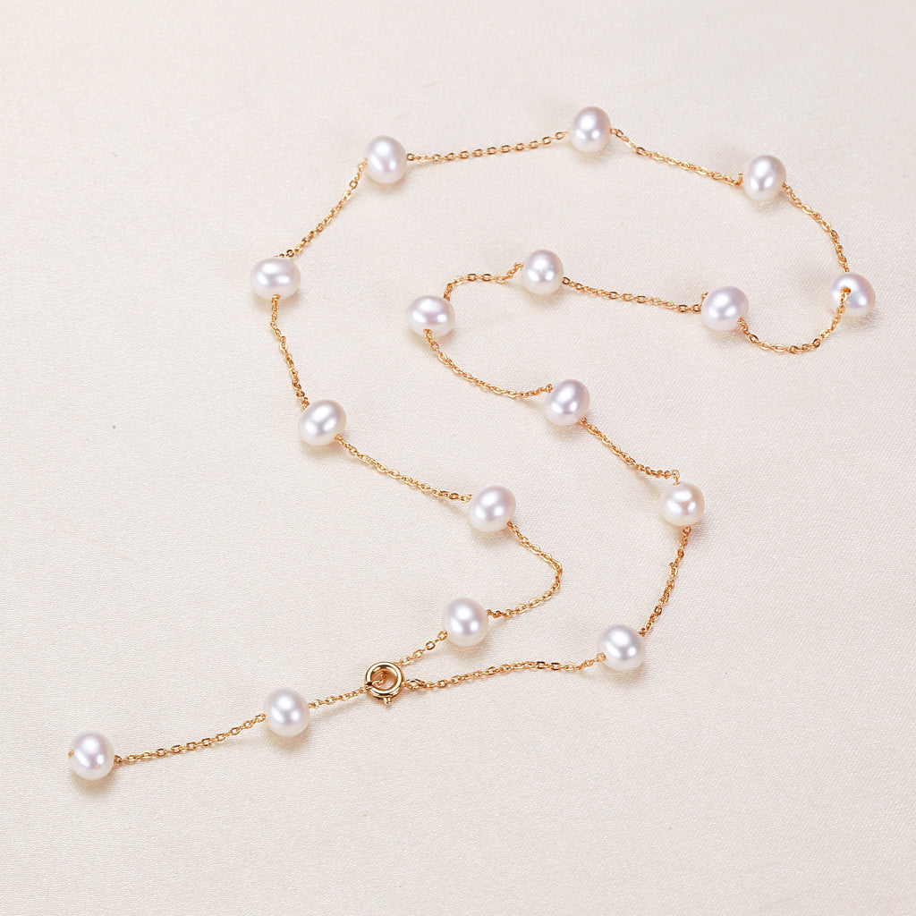 Factory Direct Supply Freshwater Pearl Starry Necklace 7-8mm Necklace Fresh Girls' Jewelry Wholesale Pearl Necklace